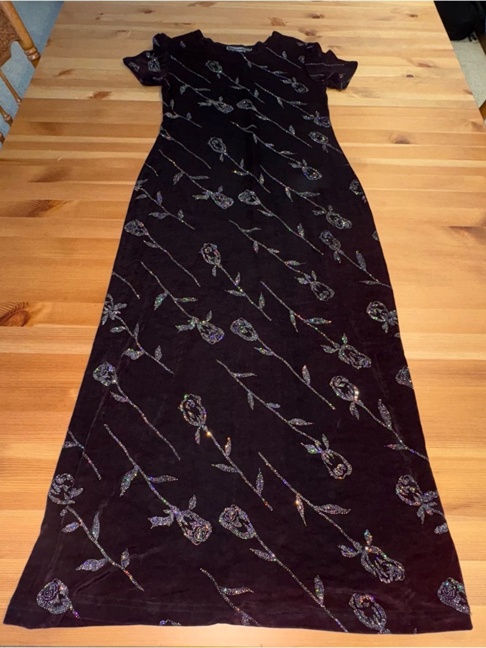 Molly Malloy Black Long Sparkle Roses Evening Gown Size 6 y2k